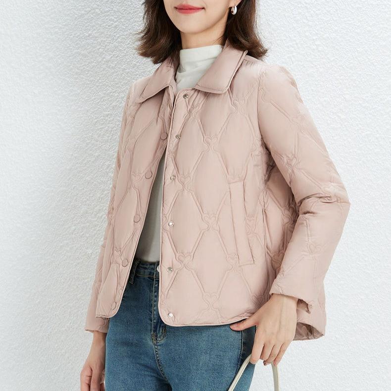 Minimalist Women's Pointed Collar Solid-Color Down Jacket - Short Fit Oversized Coat