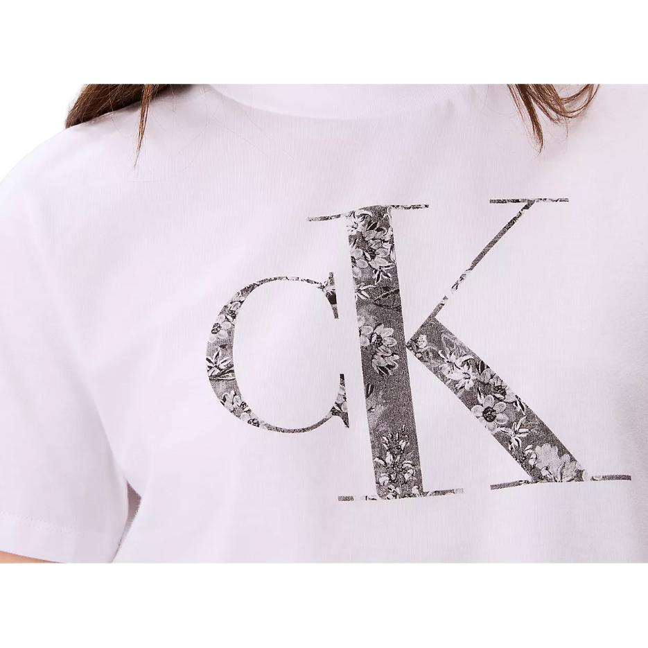 Calvin Klein Letter Floral Soft Breathable Slim Fit Short Sleeve T-Shirt Women T-Shirts Bright-White 478000S-110