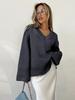 Women's Pullover Sweater with A V-neck and A Slit At The Bottom