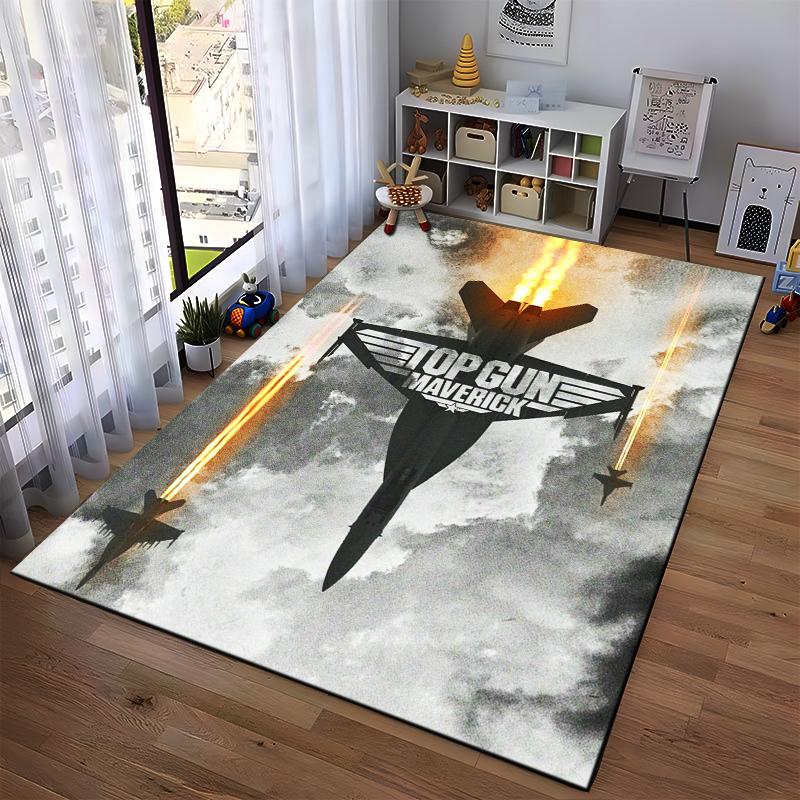 Top Gun Maverick Fighter Jet Theme Carpet with Gray Cloud Design Suitable for use as an anti-slip for living room bedroom sofas