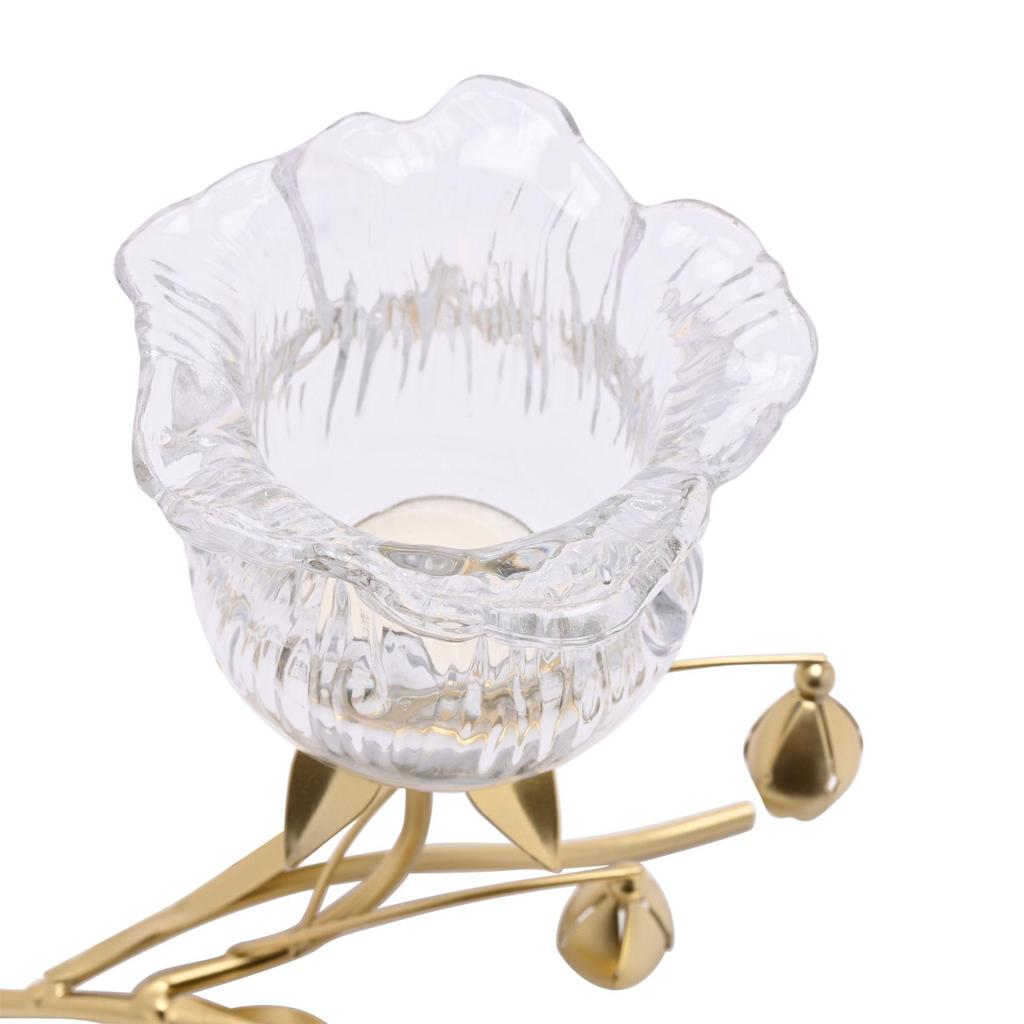 Hestia Single Stem Clear Glass Flower Candle Holder With Gold Stem
