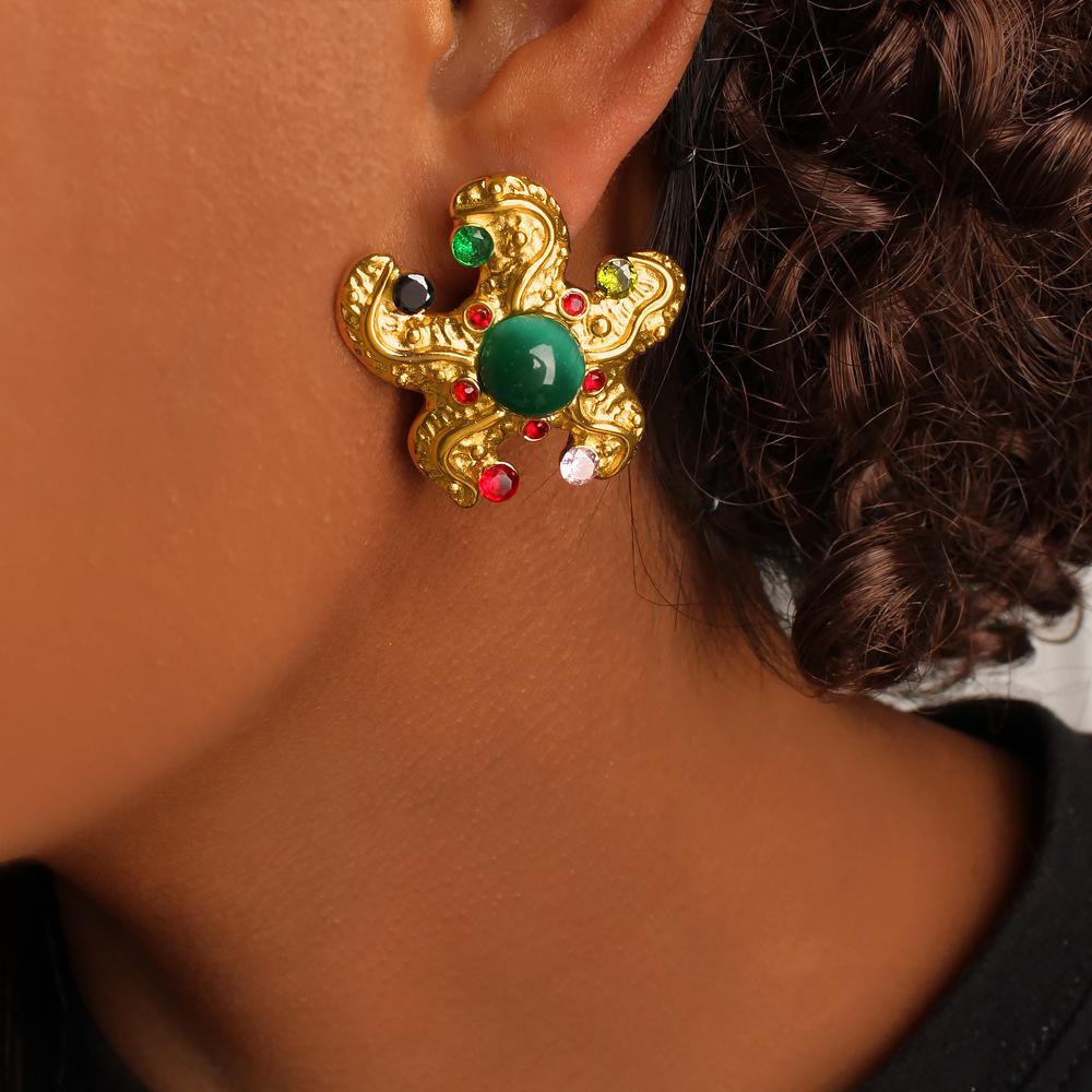 Trendy Ocean Series: Colorful Rhinestone Octopus & Starfish Stainless Steel Earrings