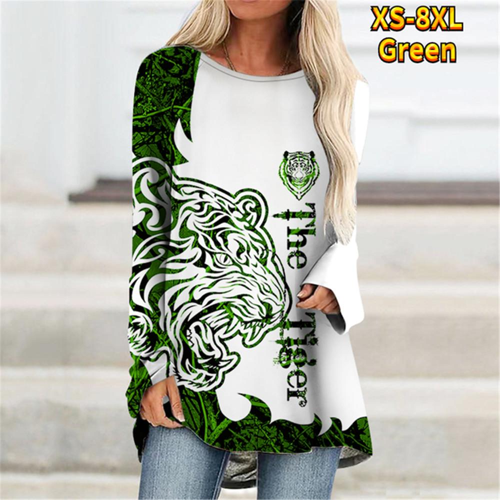 

Футболка великого розміру з принтом «голова вовка» з круглим вирізом, осіння сумка на стегнах і довгими рукавами XS-8XL 6XL