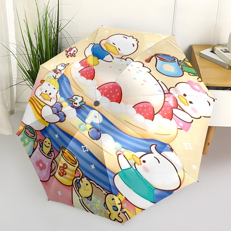 

1pc Ahirunopekkle Strawberry Cake Design Automatic Opening/Closing Umbrella with Convenient Three-Fold Design, 8-Bone Iron Frame, Outdoor Use, Perfect