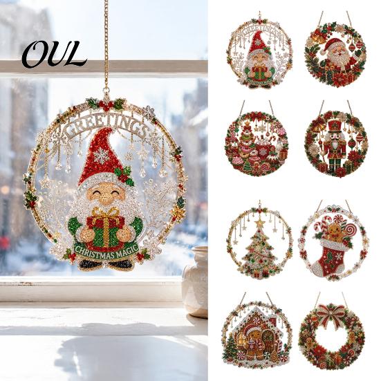 Acrylic Hanging Gift Christmas Faux Diamond Art Suncatcher, 2D Flat Window Ornament, Festive Pendant Beaded Pattern Holiday Decoration for Home, Tree