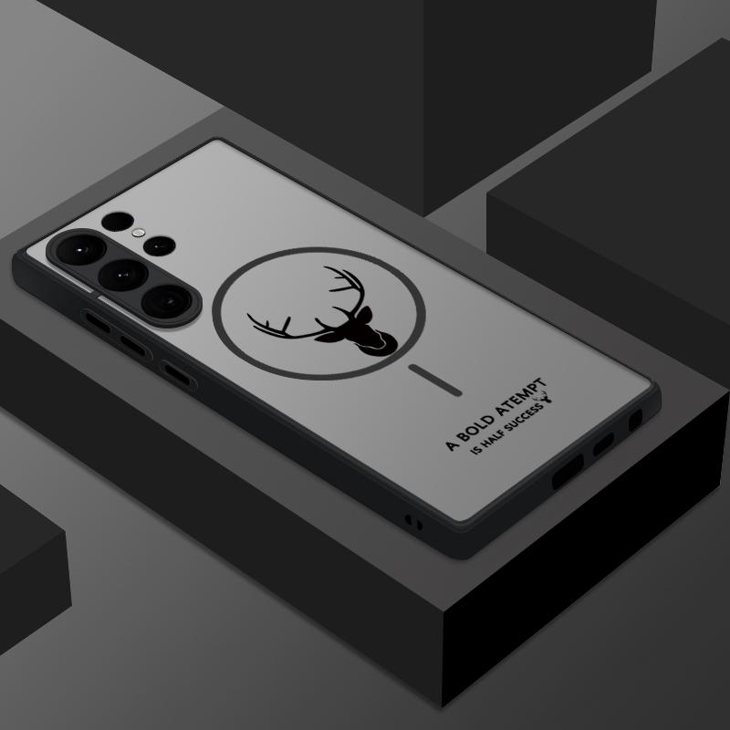 Dla Samsung S25 Ultra S24 Plus S23 FE S22 S21 Etui na telefon Nadruk jelenia Matowe Przezroczyste Miękkie Krawędzie Wstrząsoodporne Bezprzewodowe Ładowanie Magnetyczne Twarde PC Tylna Pokrywa