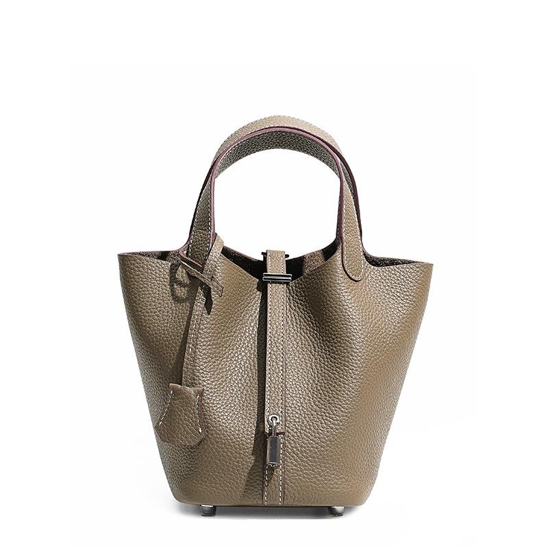 [New] High-quality First-layer Cowhide Niche Vegetable Basket Handbag Female, Genuine Leather Large-capacity High-end Bucket Bag