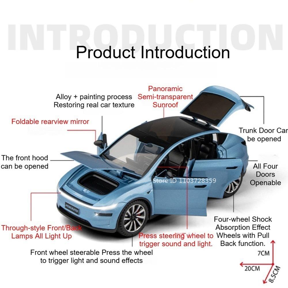 1:24 Model Y Roadster Toy Car Models Alloy Diecast Doors Opened Sound Light Pull Back Exquisite Interior Simulation Vehicle Toys