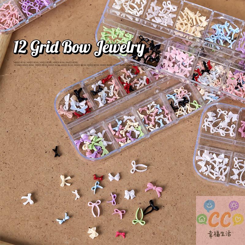 12 rutnät flera färger rosettknut nagelkonst berlocker mini bedårande linje rosetter harts nageldekorationer för gör-det-själv örhängen nageltillbehör