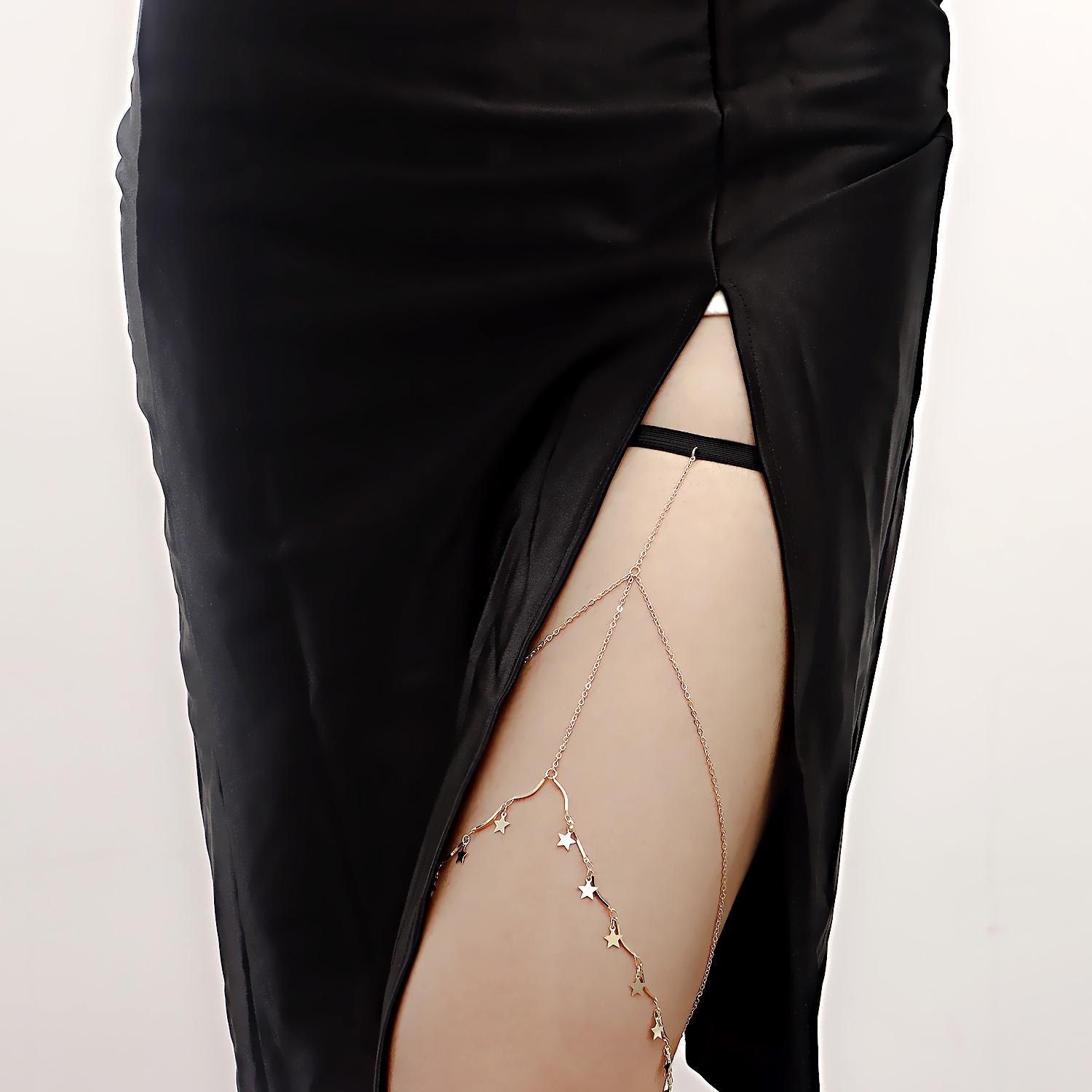 

European and American sexy casual beach babes leg ring body chain, simple geometric star-shaped multi-layer fringed thigh chain золотой