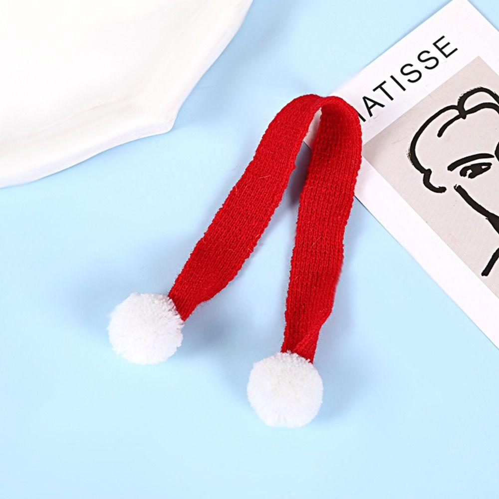 Red And White Knit Scarf Doll  Decoration Stripes Mini Knitting Scarf  Xmas Tree Ornament