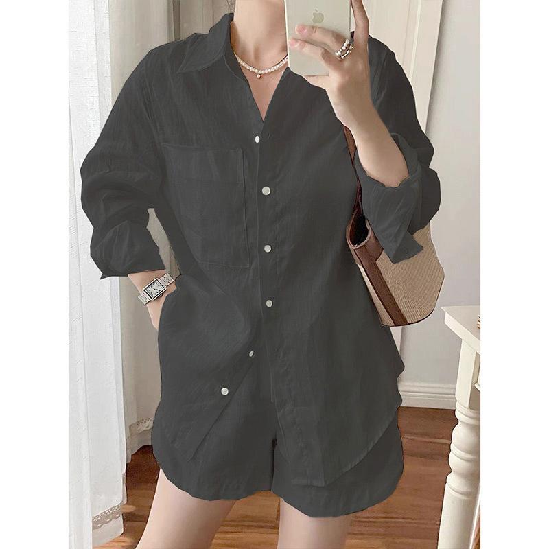 single piece/complete set TEMU cross-border new set cotton and linen shirt shorts casual two-piece set wholesale S