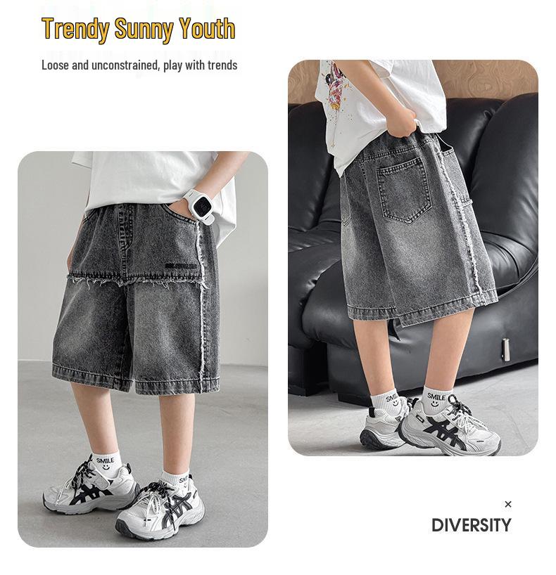 Boys' Summer Denim Shorts - Stylish, Trendy Mid-Length Capris for Big Kids
