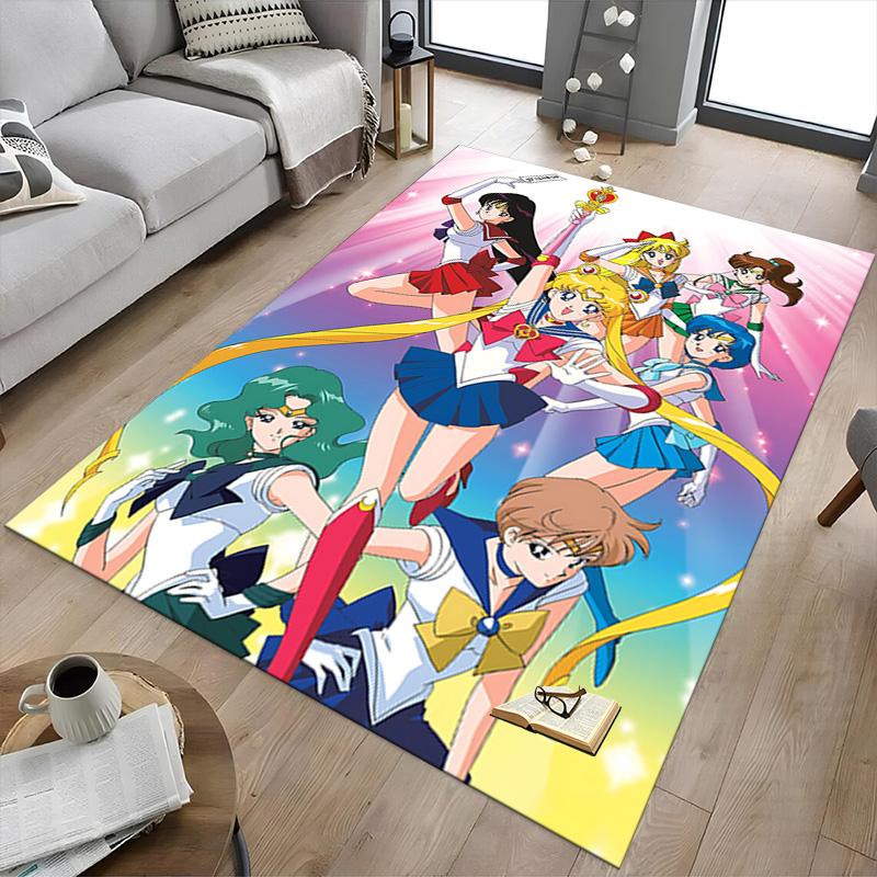 Sailor Moon Teamup Carpet For Playroom Bedroom Living Room Sofa Home Decorkids Game Area Rug Nonslip Floor Mat