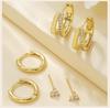 3 Pcs Set Hoop Stud Earrings for Women, Multiple Piercing CZ Crystal Triangle Studs Stackable Huggie Earrings Set Jewelry