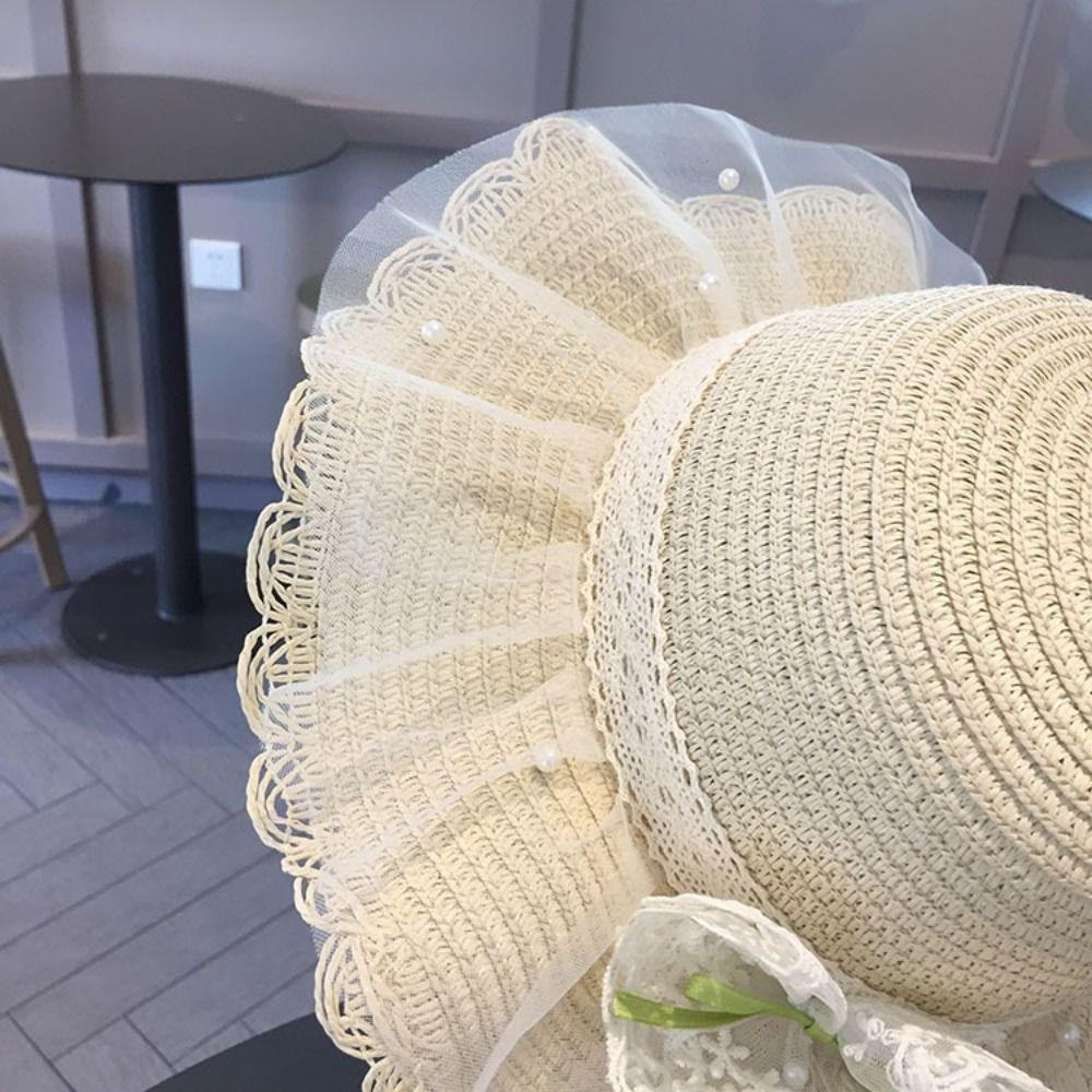 Wide Brim Children Straw Hat Lace Beach Bucket Cap New Beach Sun Hats  Beach