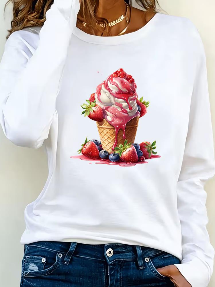 

(Asian Size) flower Female Clothing Women Tee Lady T Shirt Casual Fashion Top Graphic trend cute Printed Long Sleeve T-shirts S