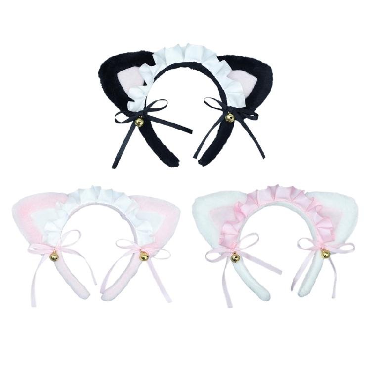 Plush Cat Ear Lace Headband Animation Costume Hairband Themed Party Hairhoop