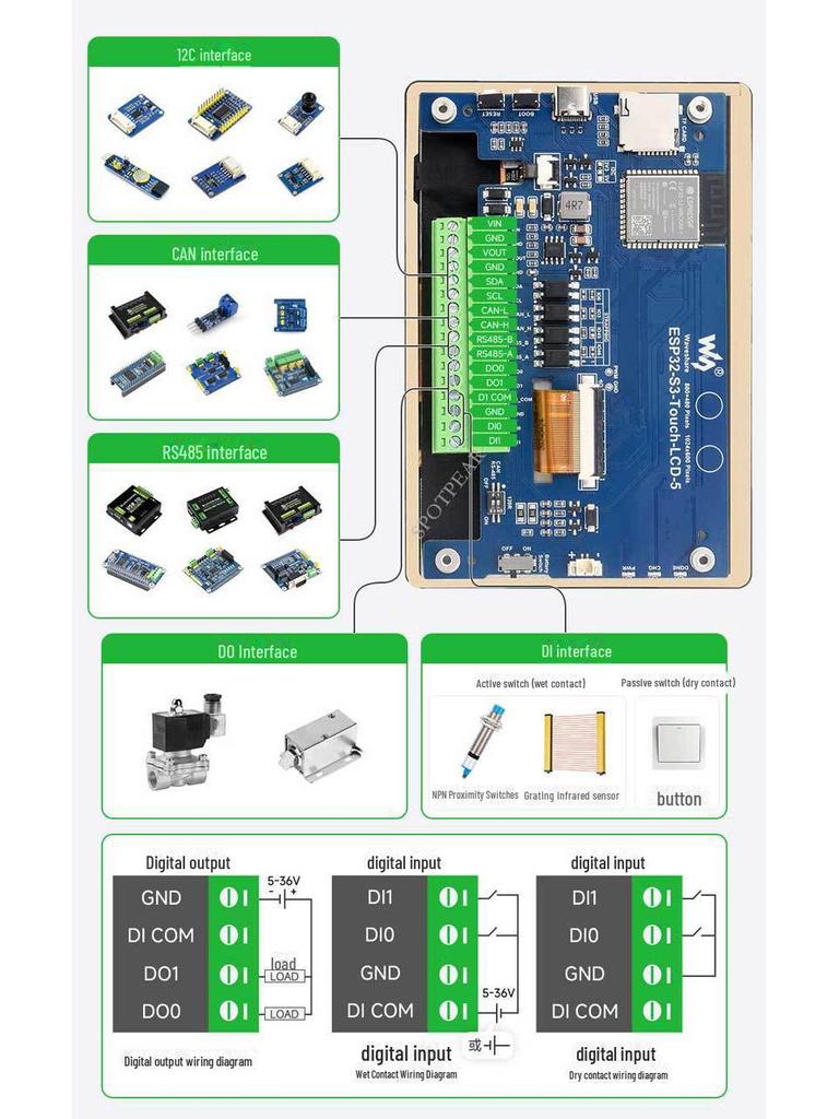 5-Zoll ESP32-S3 LCD Touch Display mit HMI, CAN, RS485, I2C, Sensorschnittstelle und LVGL