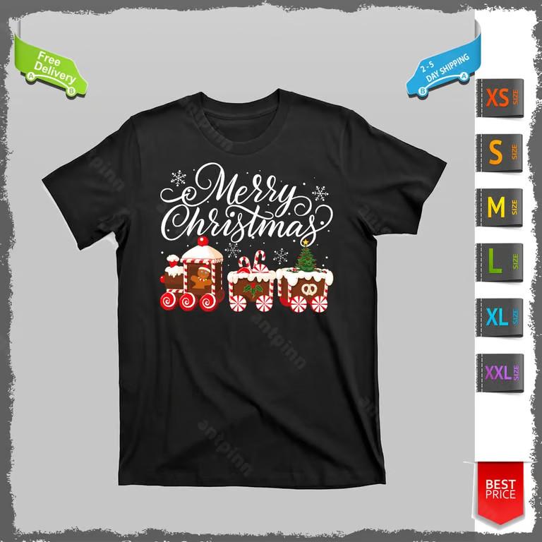 Merry Christmas Train Santa Claus Gingerbread House Pajamas T-Shirt Unisex Unisex T-Shirt XL