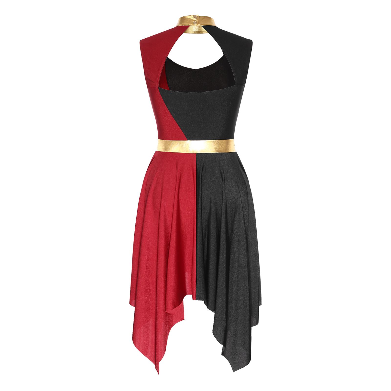 

Женское церковное танцевальное платье в стиле пэчворк без рукавов с вырезом и неровным подолом, сценический костюм для выступлений S чёрный/бордовый