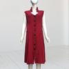 Sommer Damen Revers V-Ausschnitt Hemdkleid Ärmellos Einreihig Taschen Unifarben Midi Kleid Streetwear