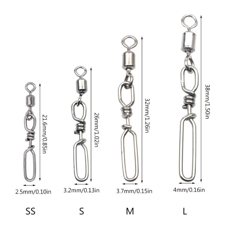 10Pcs Highly Strength Rolling Ball Bearing Snap Fishing Barrels Swivels Baits Connectors Clip for Saltwater Freshwater