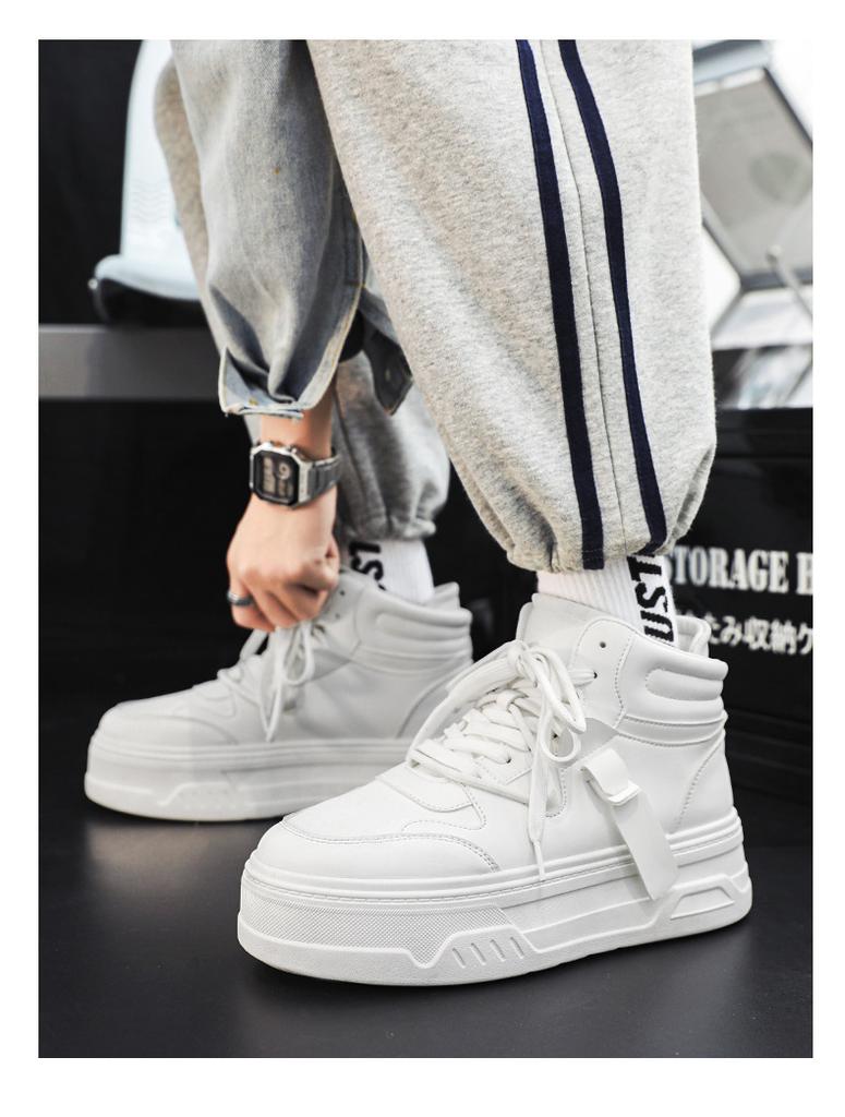 Men's Shoes Autumn and Winter 2025 New Trend Personalized Thick-soled Heightening Casual Board Shoes Men's High-top Leather Sports White Shoes