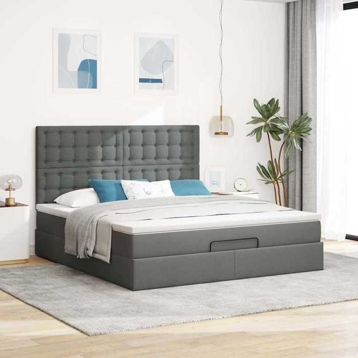 VidaXL Ottoman Bed Frame with Mattress Dark Grey 160x200cm Fabric, Bed Frame, Upholstered Bed Frame, Bed Frame 3313335
