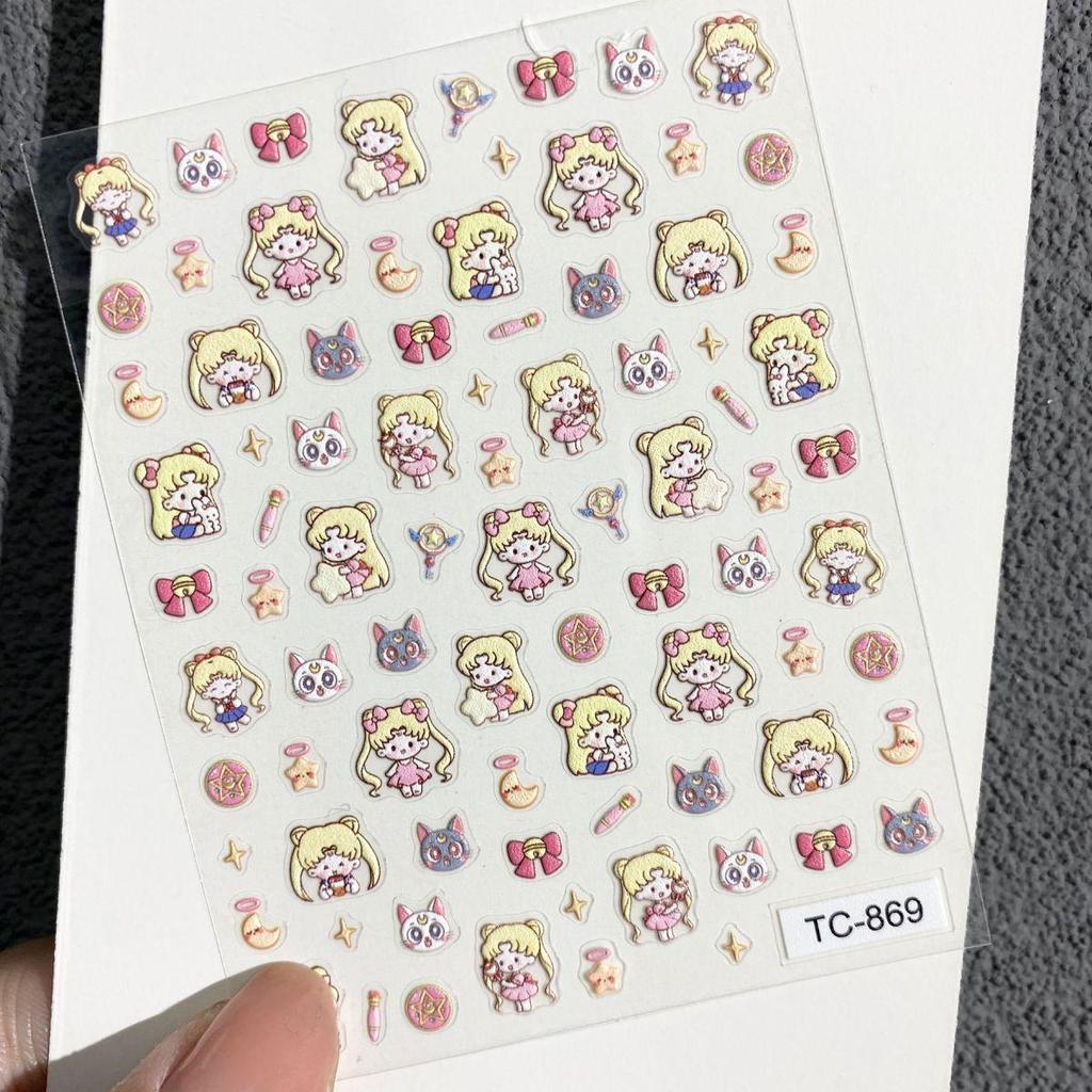 Entzückende Kriegerin Mädchen 3D Präge Nagellack & Handy Aufkleber - Japanischer Cartoon Stil