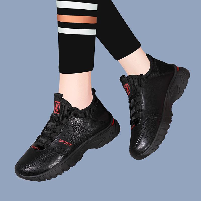 Autumn and Winter Casual Women's Shoes Leather Surface Versatile Soft Sole Velvet Warm Work Shoes