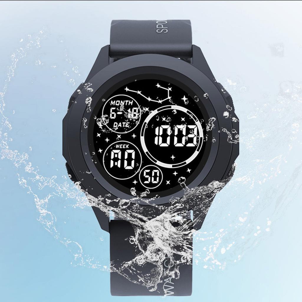 Essentials Men's Digital Watch Shockproof Round Dial 50m Waterproof Light-up Wristwatch for Time Organizing & Meeting