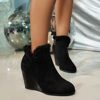 High Heels Women Fur Snow Ankle Boots Winter Suede Warm Plush Wedges Shoes 2025 Trend New Office Shoes Party Pumps Botas Mujer