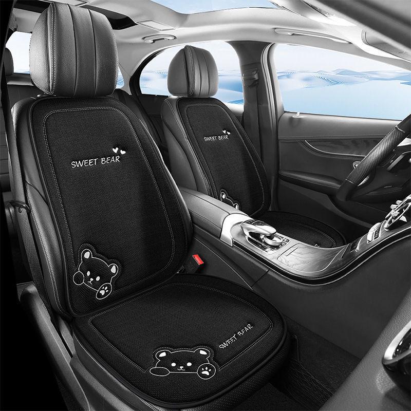 Cartoon Linen Car Seat Cushion – Universal Fit for Rear Driver Seat, Four Seasons