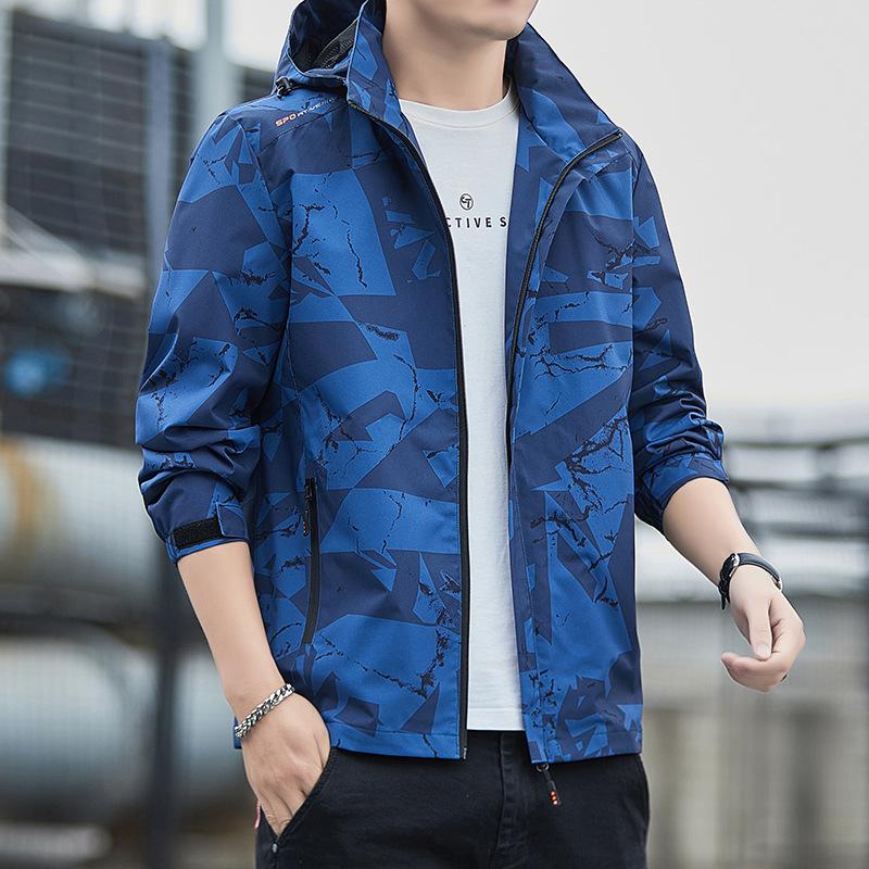 Spring and Autumn Thin Men's Outdoor Printed Jacket Casual Young and Middle-aged Hooded Jacket