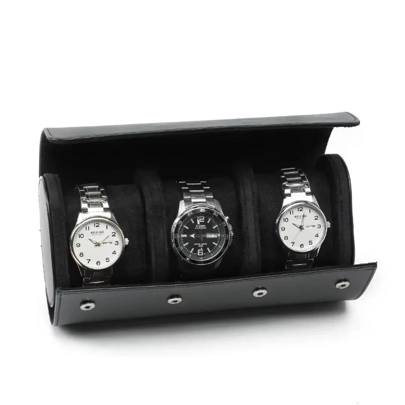 Black Gery Blue Green Leather Watch Storage Box 3 Watche Roll Travel Bag 2 slots Black Brown Portable Vintage Watch Display Case