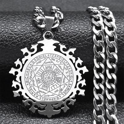 Men's Stainless Steel Seven Archangels Solomon Amulet Pendant Necklace