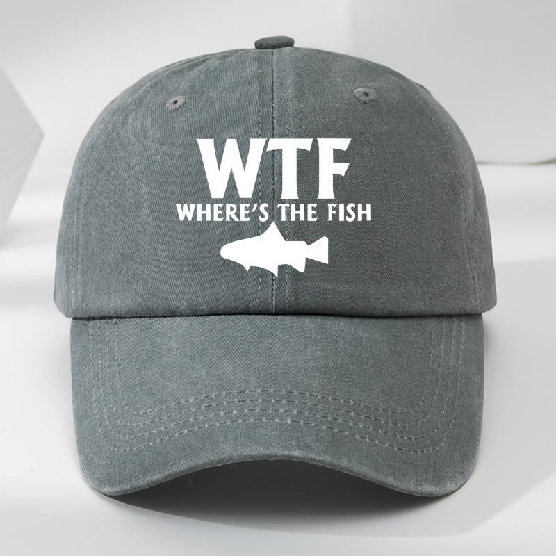 WTF fish print outdoor Unisex s washed baseball cap retro duckbill cap sports casual baseball cap Adjustable