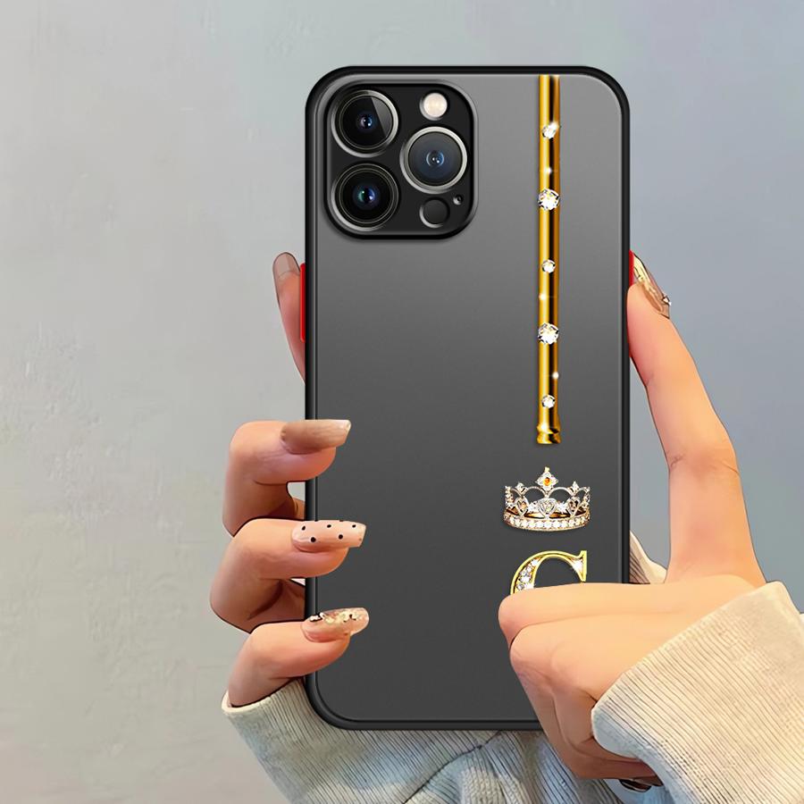 Diamond Crown Queen King Letter Funda Back Phone Cover Case for iPhone 17 Pro Max 11 14 Air 15 7 8 SE XS XR 13 Mini 12 16 Plus