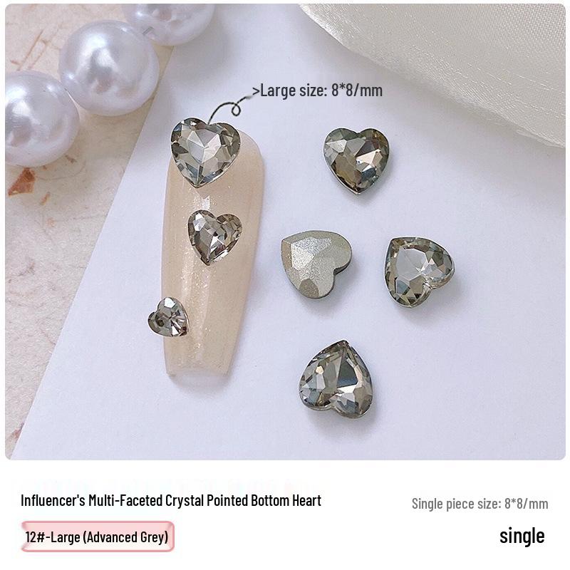 Heart Rhinestone Nail Art Accessories: Super Shiny Crystal Glass In Iridescent Peach, Small & Large Sizes