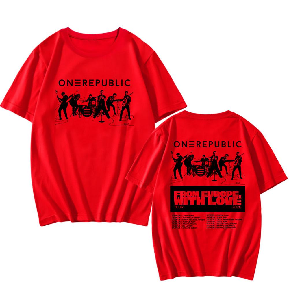 

OneRepublic From Europe, with Love Tour 2026 T-shirt O-neck Summer Short Sleeve Mens Tshirts Graphic Merch Band Design Print Tee XXL червоний