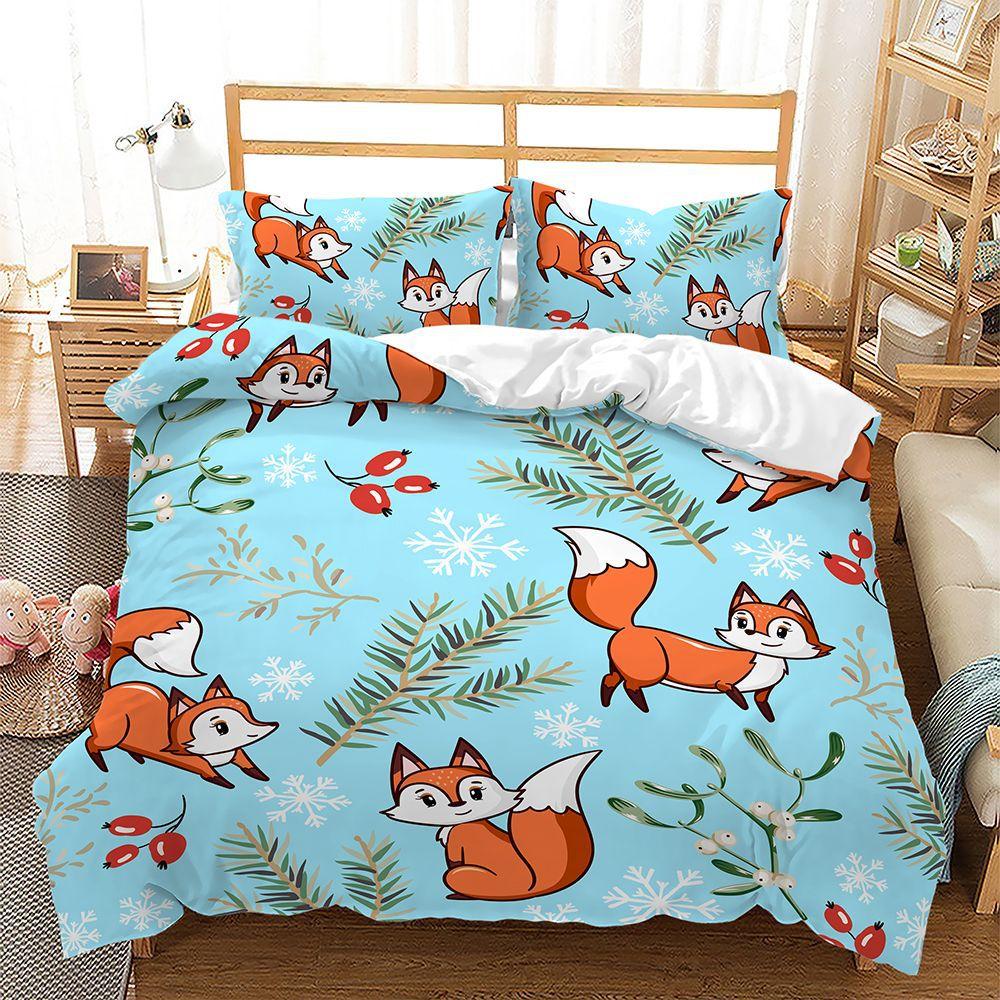 

Little Fox Bed Three-Piece Quilt Cover 3D Digital Printing Kit 135 * 200 (two-piece set) 90g