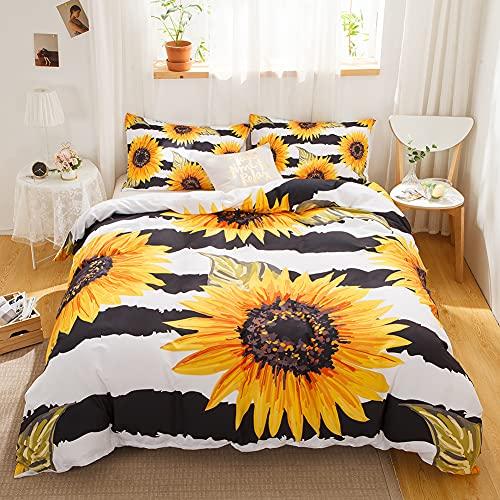 Yelow Flower Soft with Soft Fabric Duvet Cover Set Sunflower Bedclothes Sunflower Fields With Sunset Printed Botanical Flowers Beding Set