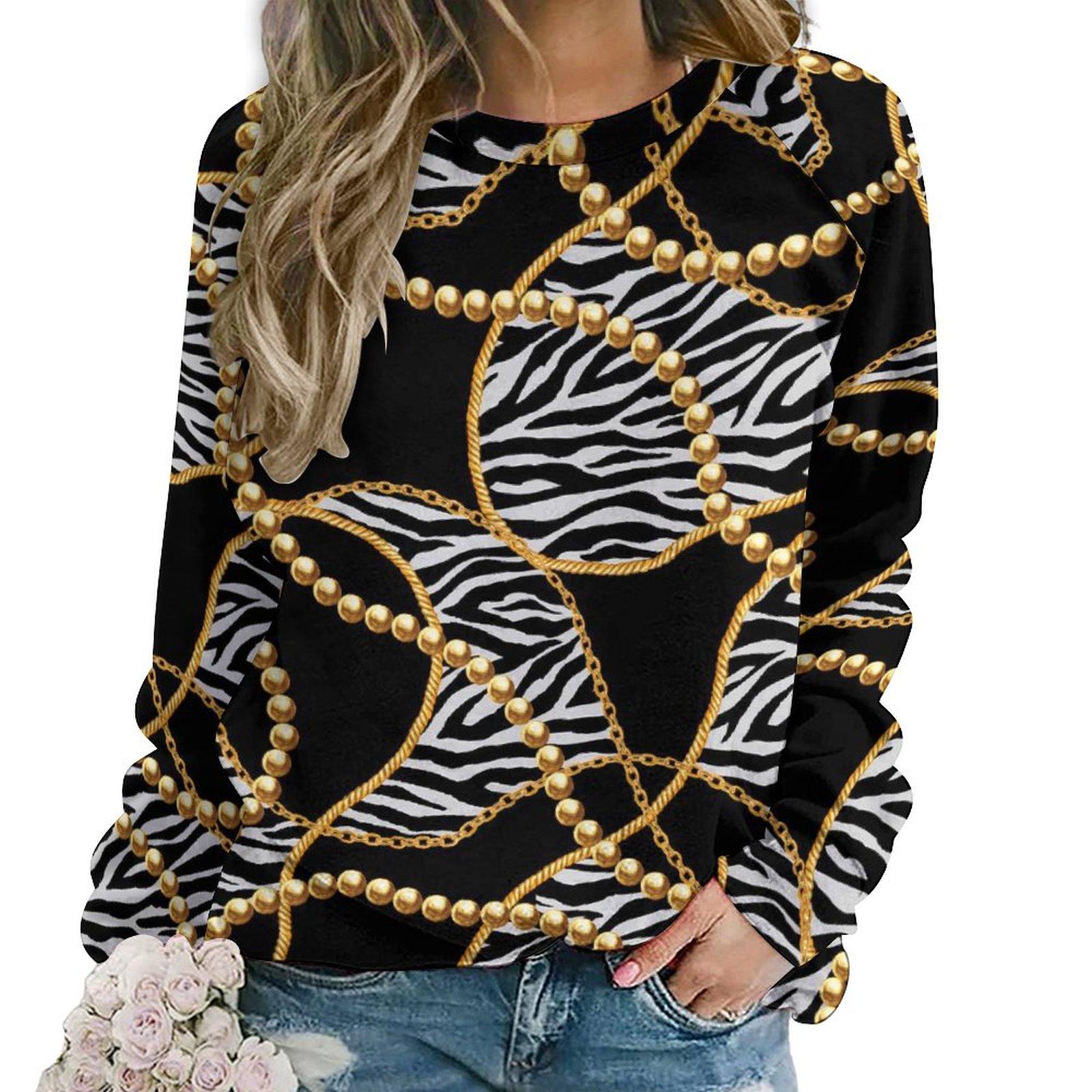 

Золотые цепи и ремни толстовки леопардовый гепард хип-хоп большой размер толстовка женская длинный рукав современный дизайн повседневные топы 8xl