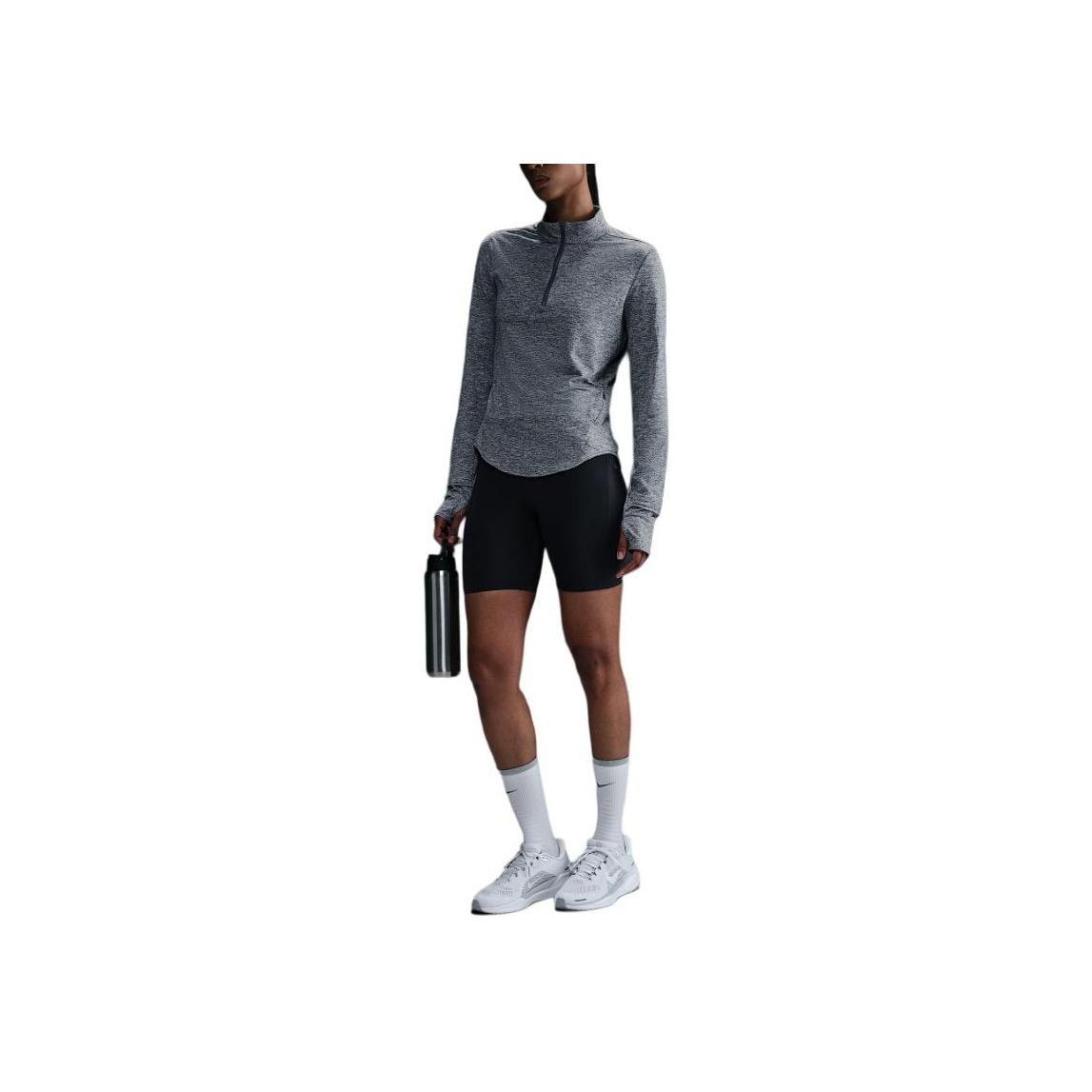 

Nike Solid Color Stand Collar Half Zip Long Sleeve Fitness Top Women tops Gray HQ0499-084 XS