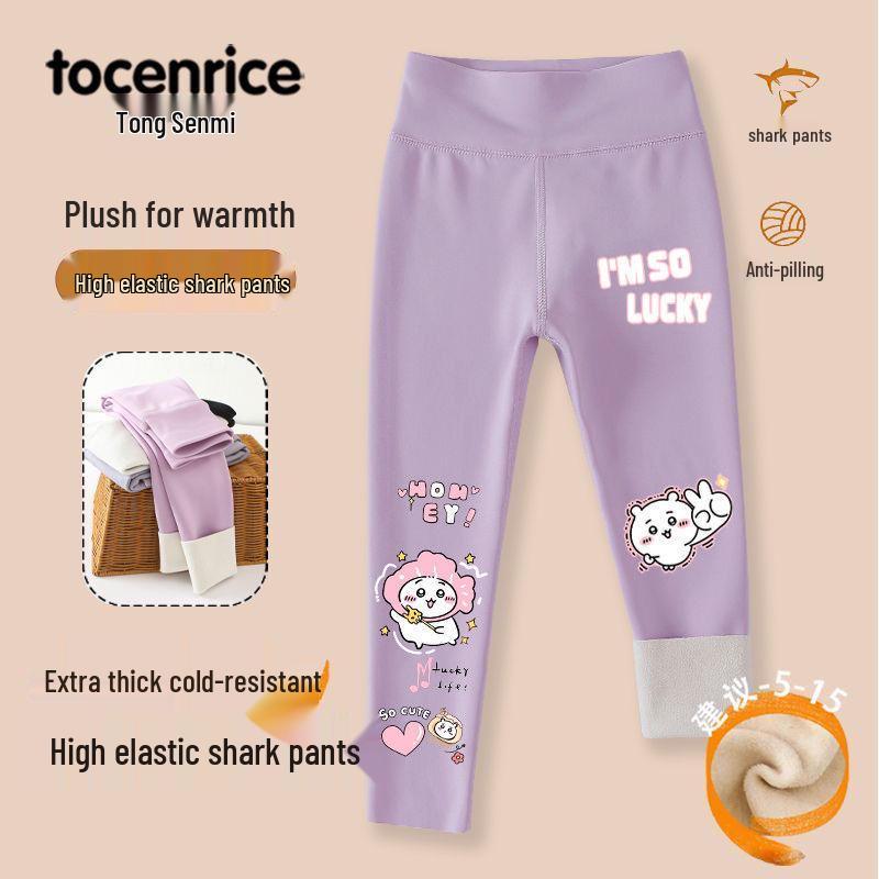2025 Style Fleece-Lined Little Eight Shark Leggings for Girls - Yoga Barbie Pants for Middle & Older Children