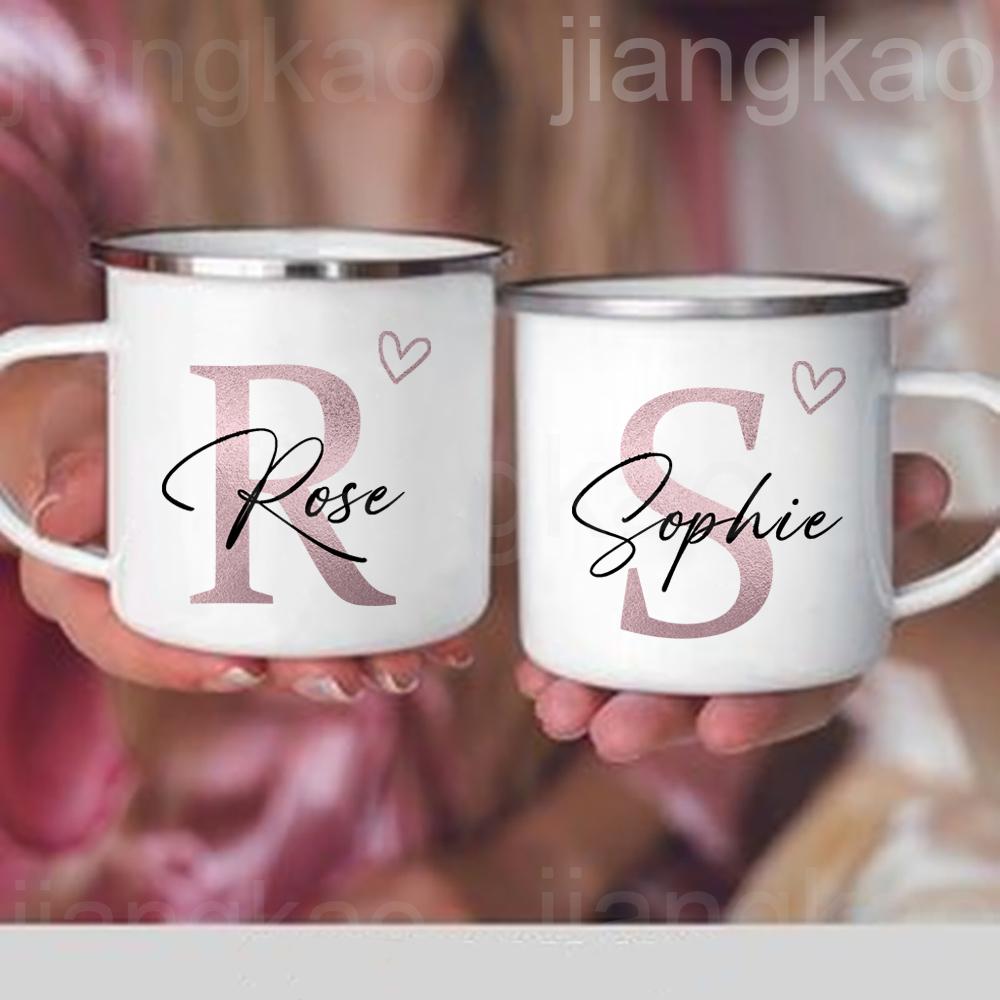 Personalisierte Tasse Herz Initial mit Namen Kaffeetasse Individuell Tee Heißschokolade Tassen Braut Brautjungfer Muttertagsgeschenke für Sie