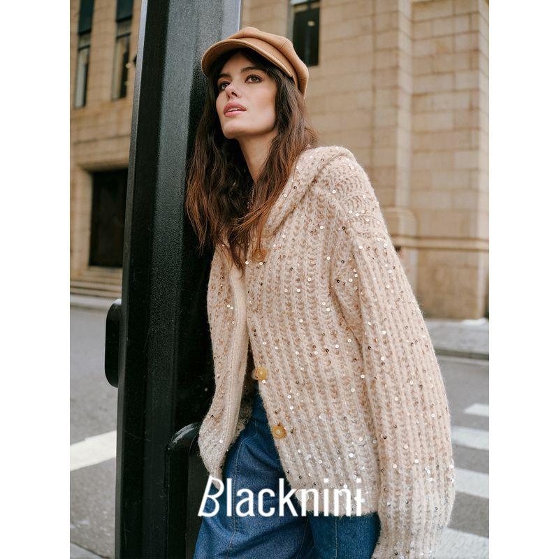 Blacknini Yin Huafu/"Gold Ingot" German Machine-Made Ingot Needle Mohair Wool Hooded Knit Cardigan