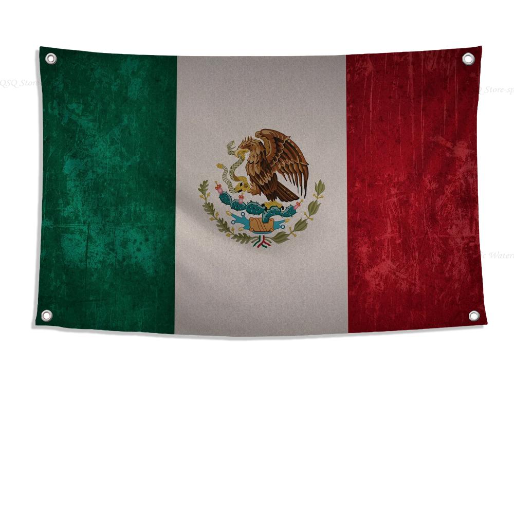 1pc Mexican Flag Banners Four Hole Flag Polyester Outdoor Decor Room Aesthetic