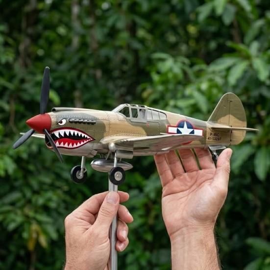 Shark Mouth Warplane Wind Spinner Metal Weather Vane Kinetic Shark Fighter Windmill Sculpture Outdoor Garden Yard Patio Lawn
